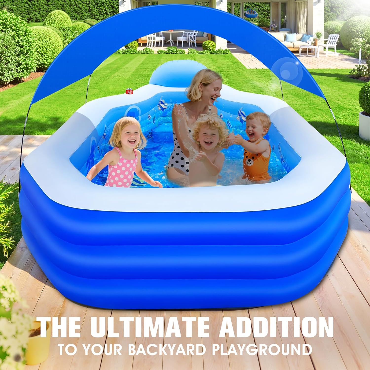 ChlorBlu - piscine gonflable avec auvent, 300x190x55cm, sièges, familiale