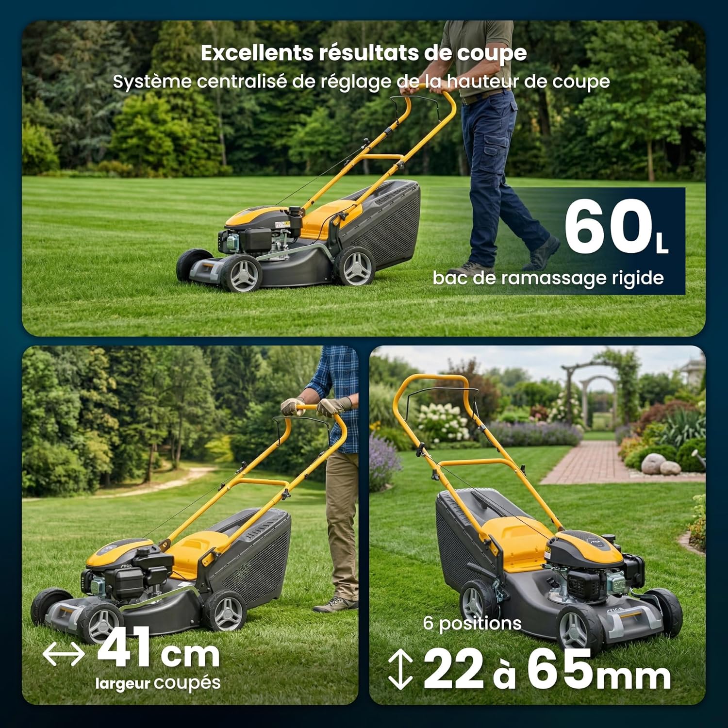 STIGA - Collector 43 - 41 cm, 123 cm3, 60L, réglage centralisé 6 positions