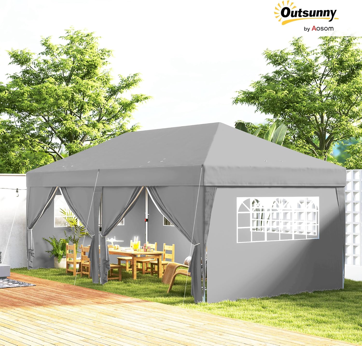 Outsunny - tonnelle pliante série Pop-up - 3x6m - 6 parois, sac transport, gris