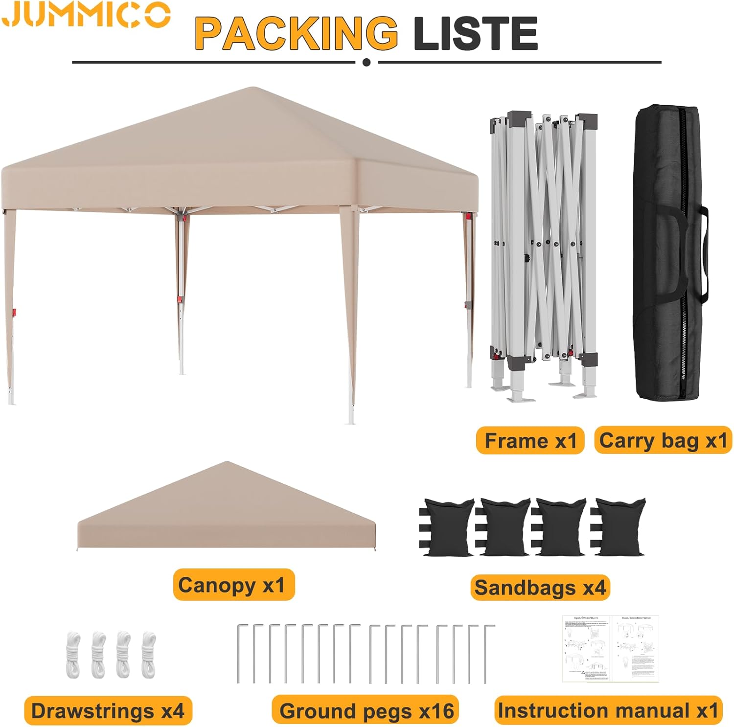 JUMMICO - Tonnelle pliante série 3x3m - réglable, anti-UV, imperméable