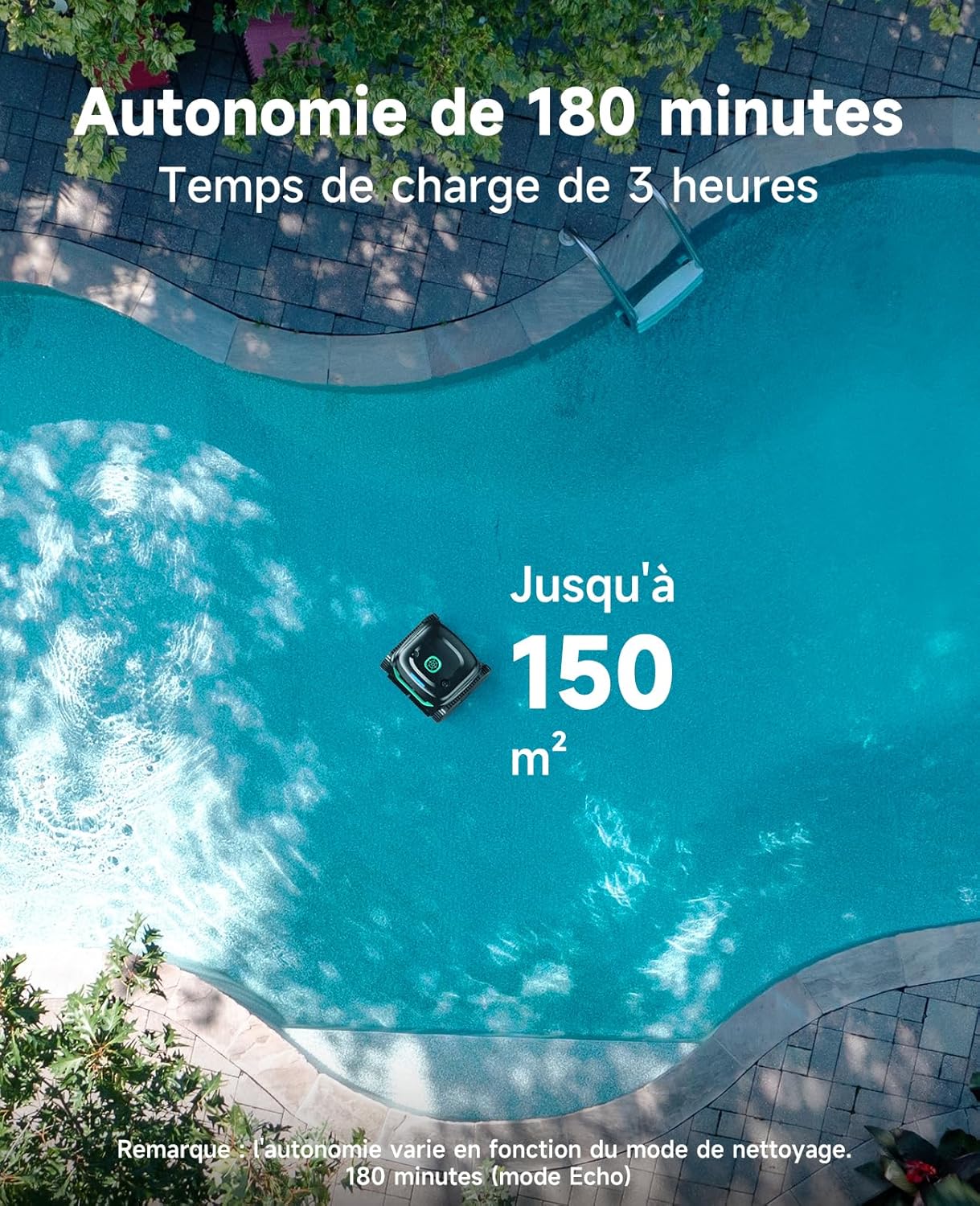 WYBOT - C2 série - pour piscines 150㎡ - filtration double, nettoyage fond/parois, autonomie 180 min - C2