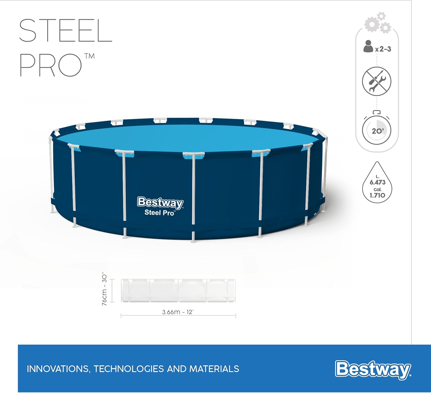 Bestway Steel Pro Kit Piscine Hors Sol Ronde 3,66 m X 76 cm