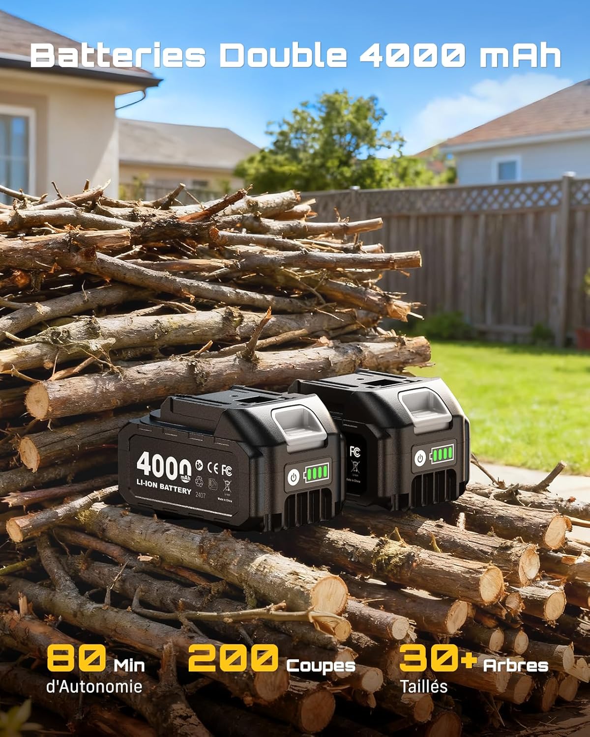 SEESII 2-in-1 Elagueuse sur Perche, Mini Tronçonneuse Brushless 6 Pouces avec 2 x 4000 mAh Batteries, Coupe Branche Telescopique, Portée 4,87 M, Idéal Extérieur & Jardinage