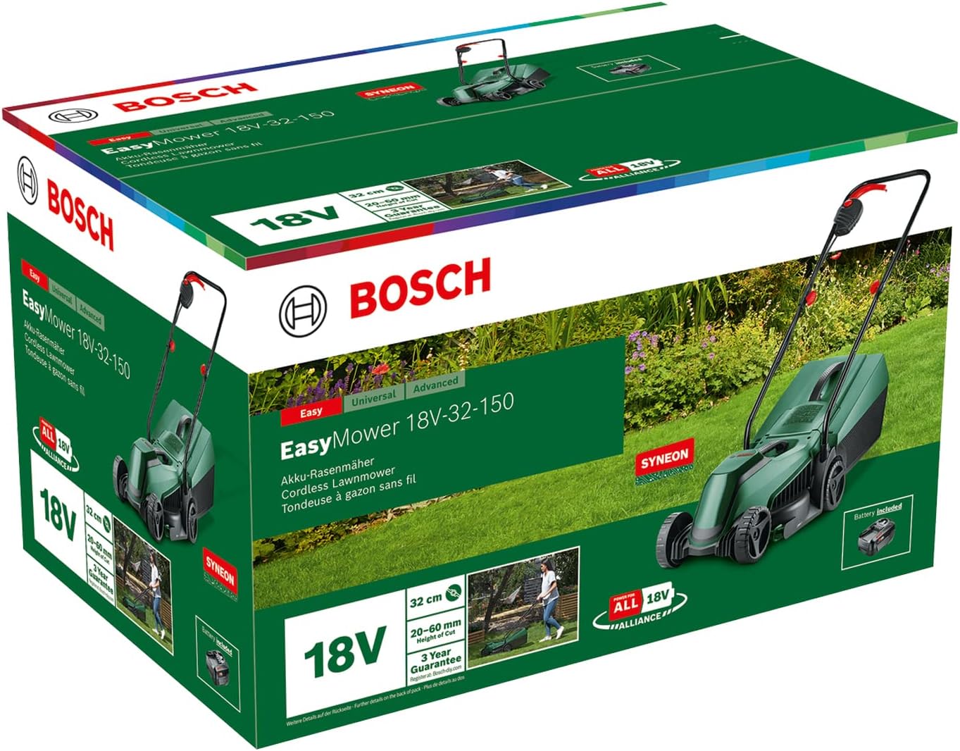Bosch - EasyMower 18V - 32 cm - Sans fil, 100 m², 3.0 Ah, chargeur - 18V-32-150