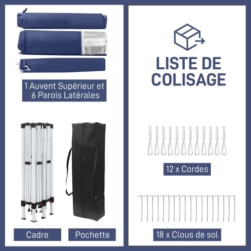 Bonnlo - tonnelle pliante 3x6 m, imperméable, sac inclus, bleu