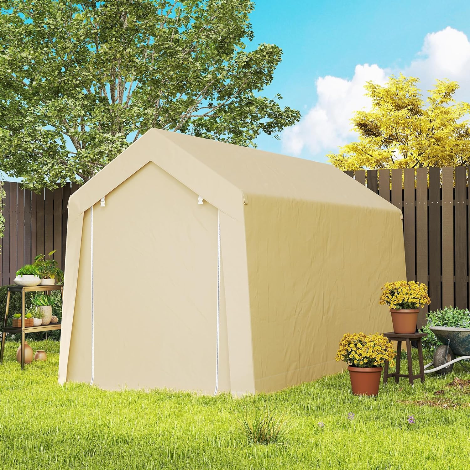 Outsunny - Abri de jardin - 2x3,6m - PE 200g/m², cadre acier, grande porte