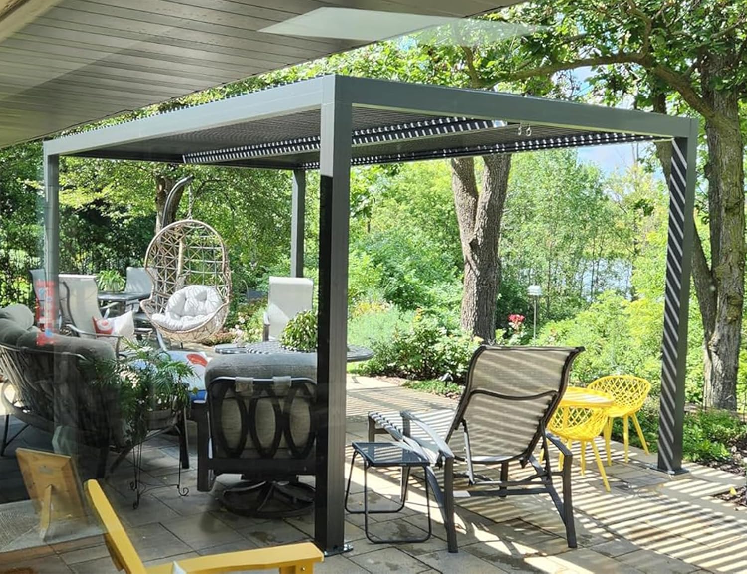 PURPLE LEAF - Pergola bioclimatique - 4,8x3 m - stores enrouleurs, lames orientables, gris