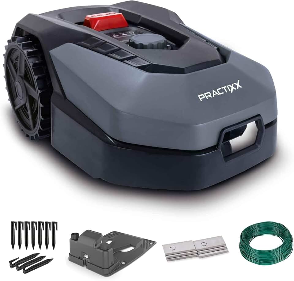 Practixx - Robot tondeuse série PX-RRM-600Wi - 600m² - coupe 18cm, 20-60mm, capteur pluie, WiFi/BT, pente 35%, station d