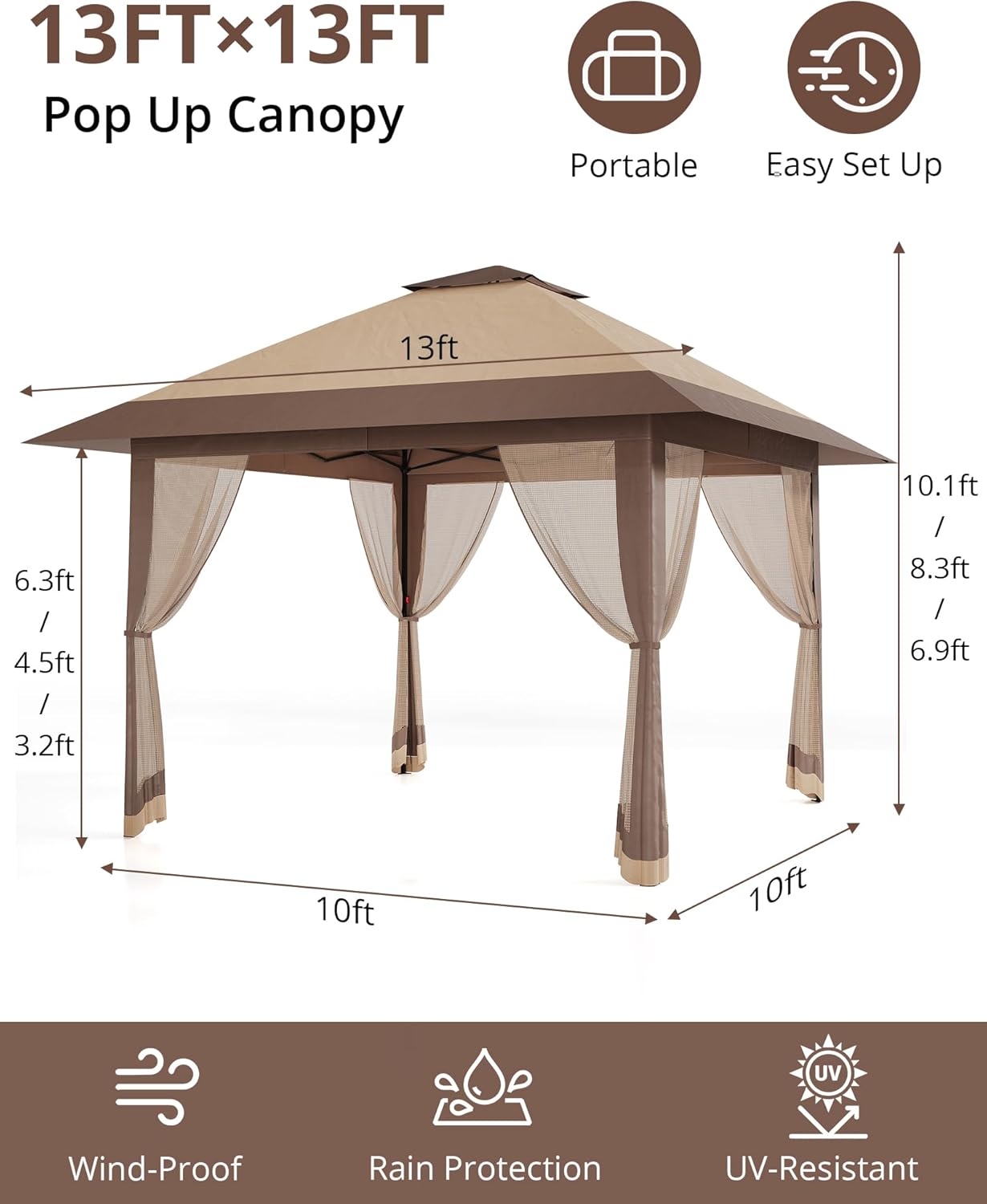 Garvee - Abri de jardin Pop-up - 3x4m - moustiquaire, tente extérieure