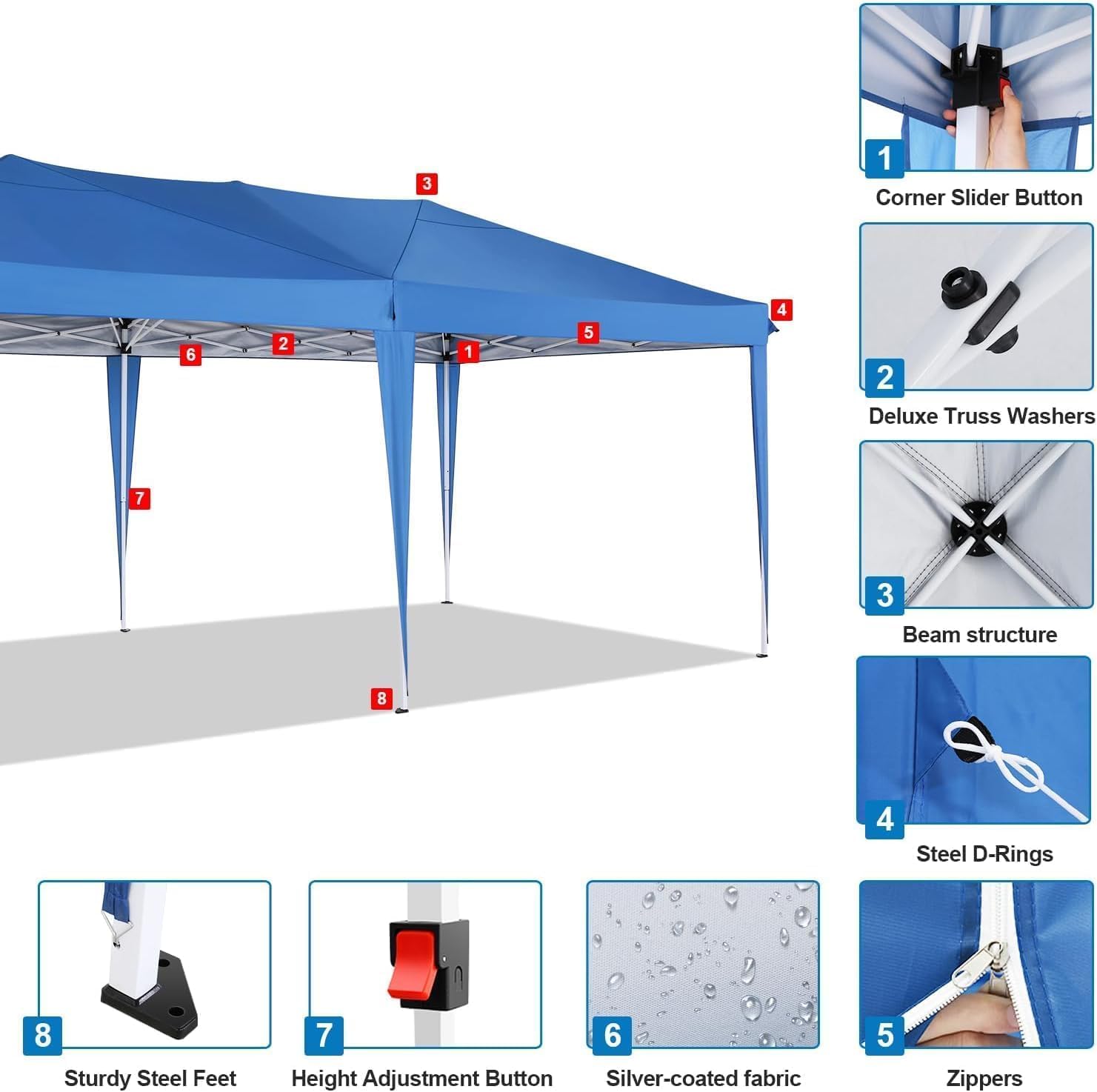 COBIZI - tonnelle pliante - 3x6m - étanche, 6 parois, anti-UV