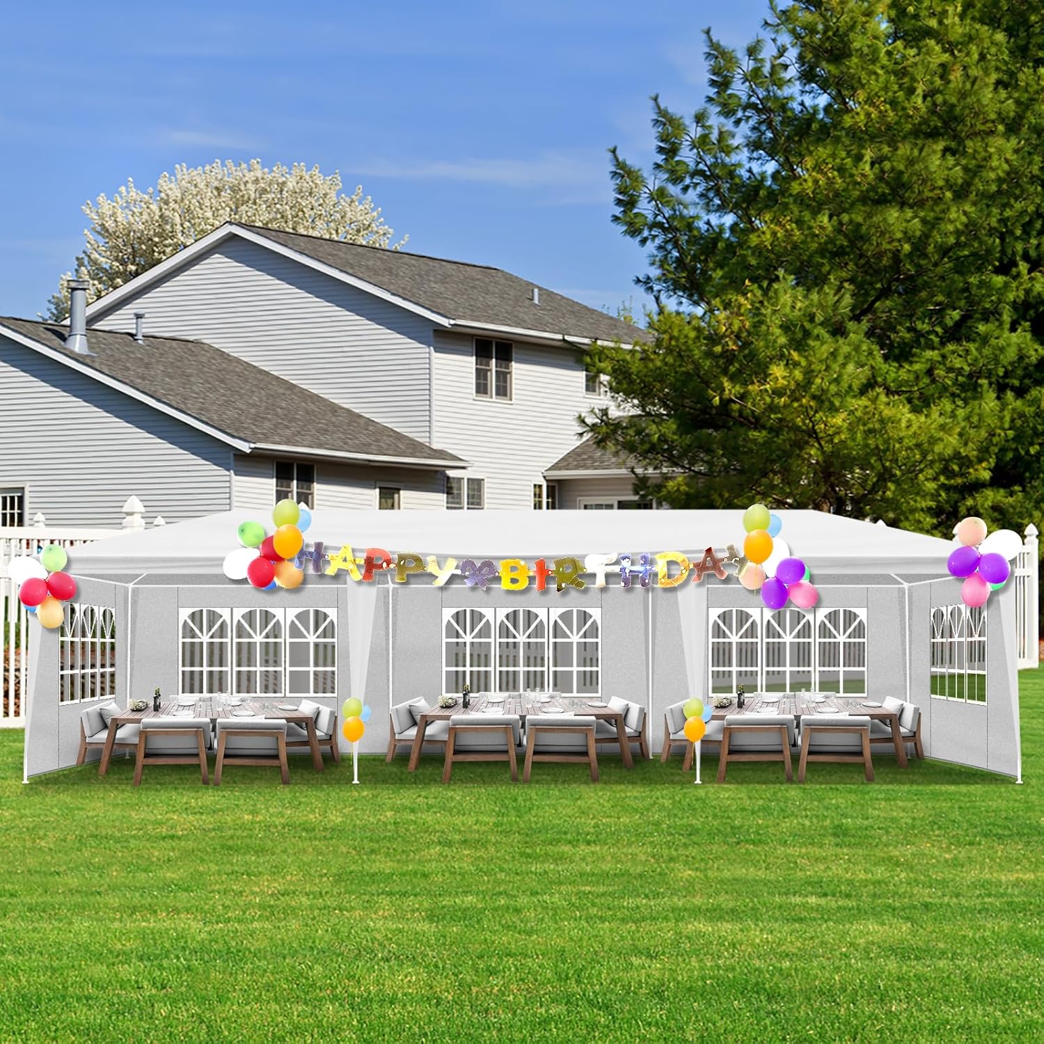Bonnlo - tonnelle de jardin Série PE - 3x9m - 8 parois, 6 fenêtres, imperméable