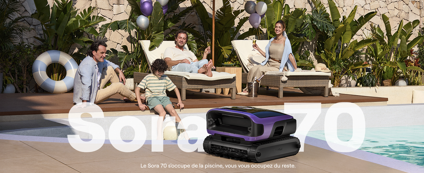Le texte indique « Sofa 2.0 ». Photos de style de vie montrant des meubles d'extérieur gonflables utilisés près de la piscine. Le produit se présente sous la forme d'un meuble de salon gonflable noir.