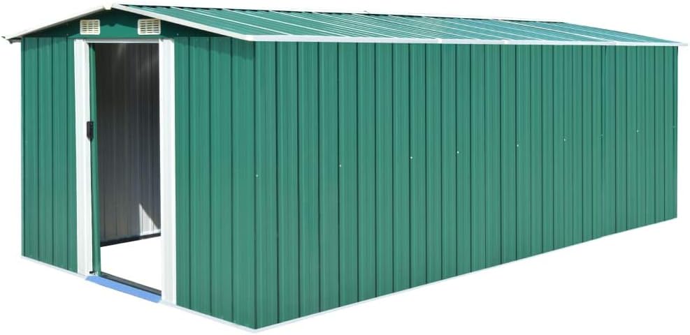 ShGaxin Abri de jardin, abri de jardin extérieur, armoire extérieure, cabane extérieure, armoires terrasse extérieure, en métal vert, 257 x 489 x 181 cm