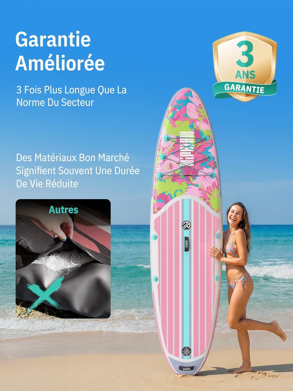 Niphean Paddle Gonflable Adulte avec Tous Les Accessoires, 320cm Planches de Stand Up Paddle Gonflables pour Tous Les Niveaux, Sup avec Capacité 200 kg pour 2 Personnes, Paddle Gonflable avec Siège