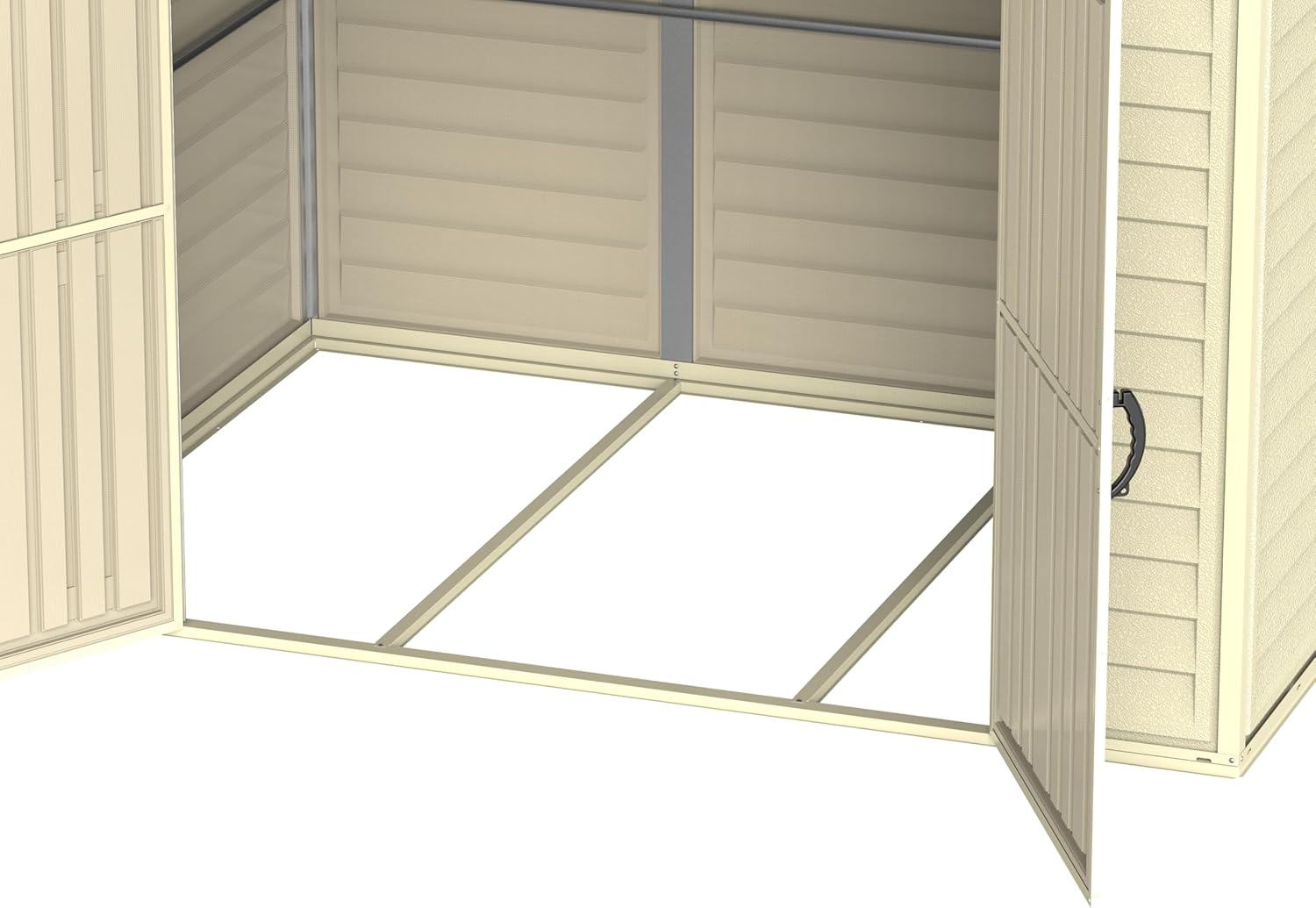 Duramax DuraMate 8 x 8 (5.75 m²) Abri de jardin en plastique avec kit de fondation en métal, structure de toit en métal robuste, abri en vinyle sans entretien - Ivoire