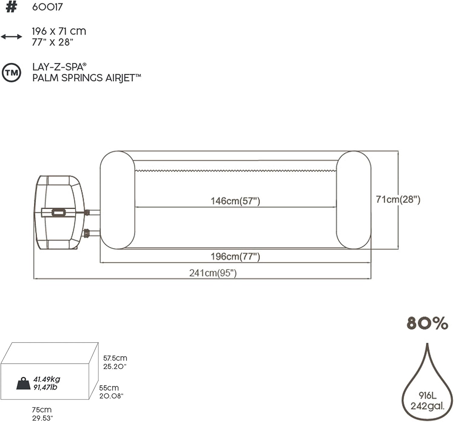 Bestway - LAY-Z-SPA Palm Springs Airjet - 196x71cm - 4-6 pers