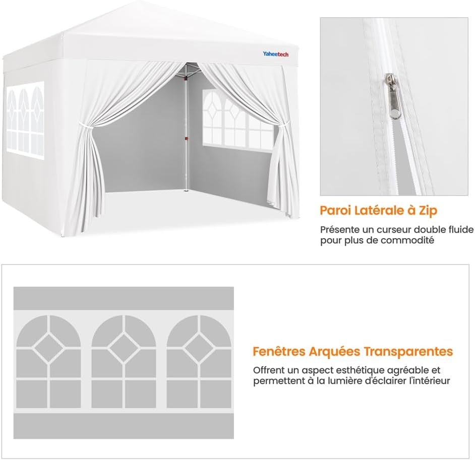 Yaheetech - tonnelle jardin série pliante - 3x3m - 4 parois, blanc