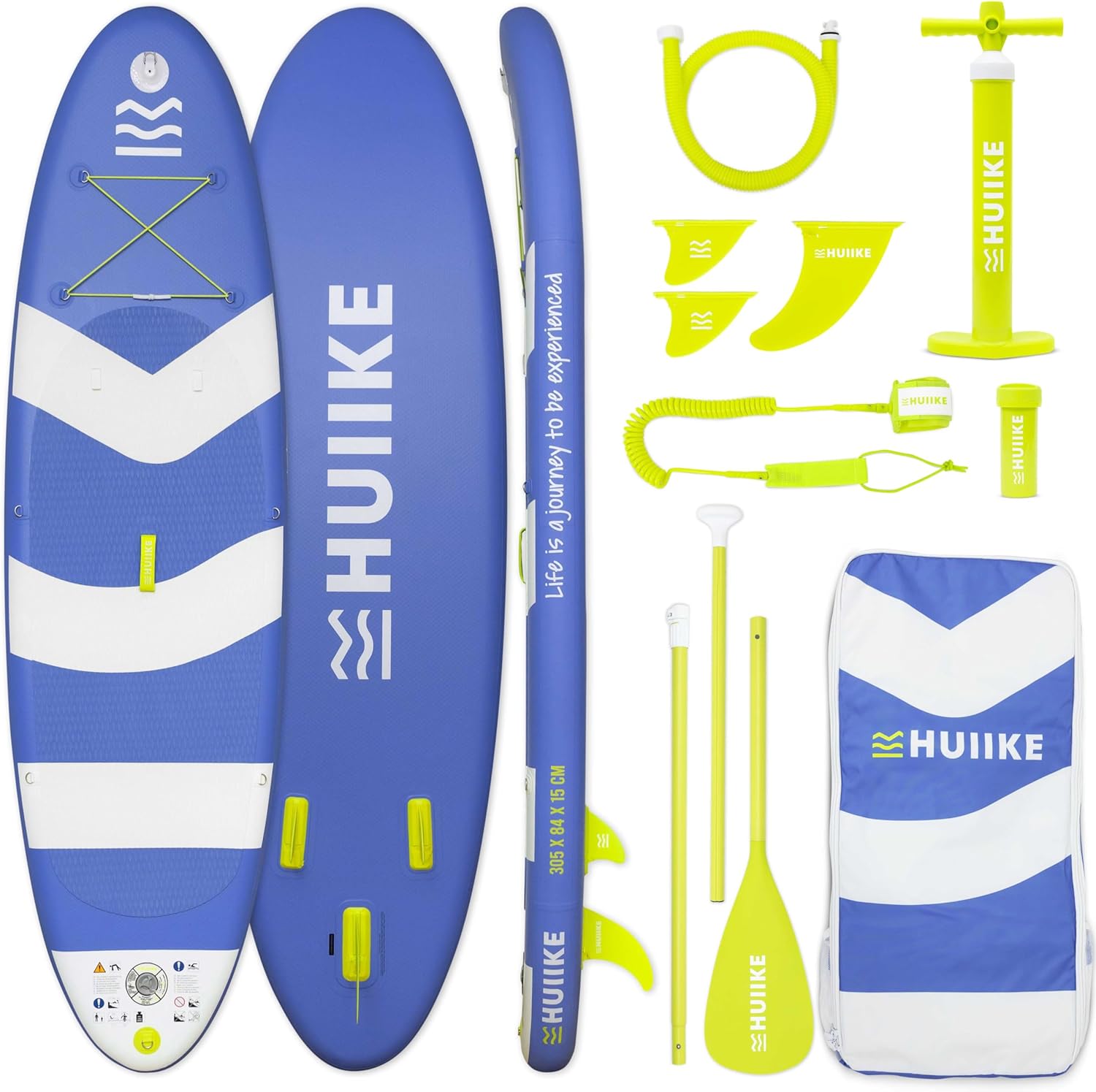 HUIIKE Paddle Gonflable Adulte avec Accessoires Inclus, Pagaie, Ailerons, Pompe. Planche de Stand Up Paddle Grande Stabilité et Résistance. 305 x 84 x 15 cm, Jusqu'à 130 kg