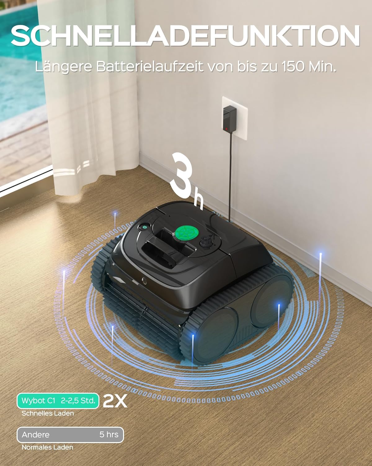 WYBOT - C1-Plus Robot Piscine Sans Fil - Nettoyage 4-en-1, Paroi & Ligne d'eau, 160min/160m², Navigation Intelligente, A