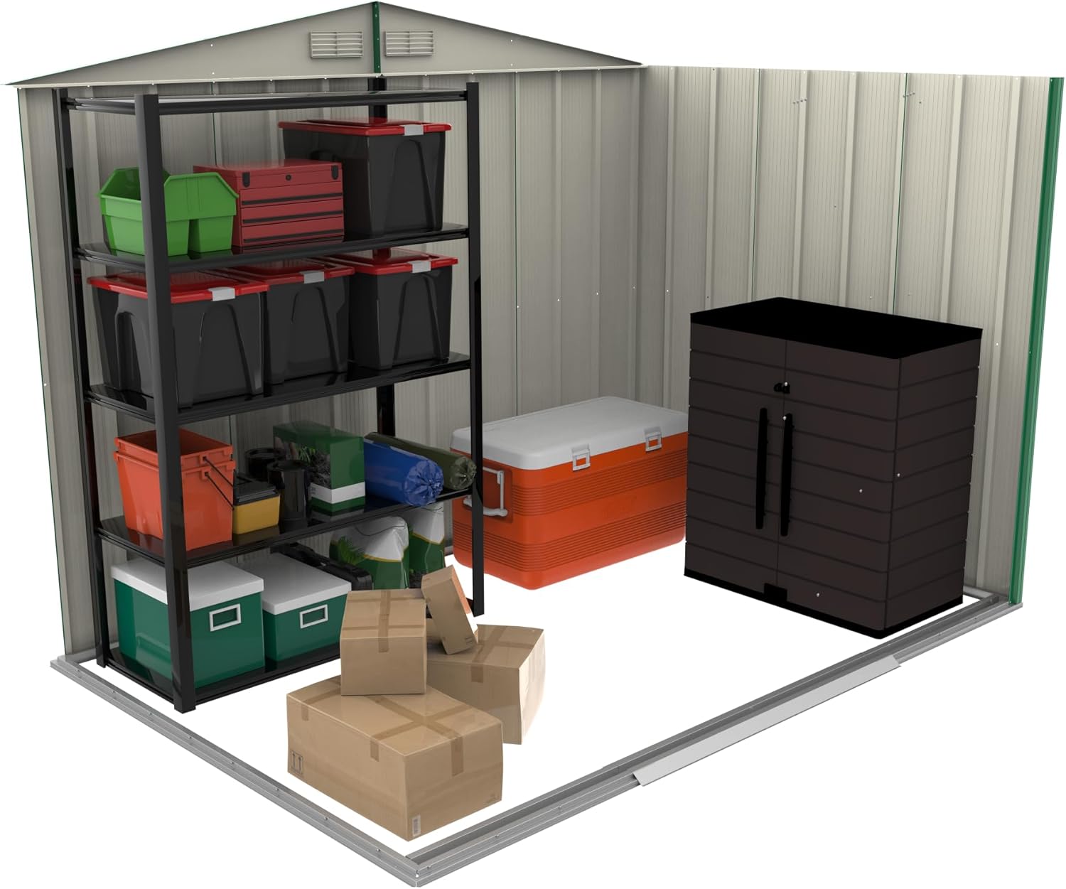 Duramax Abri de Jardin en Métal, Vert, 4.37 m², Abri de Stockage d'Outils, Toit Renforcé, Étanche et Sans Entretien