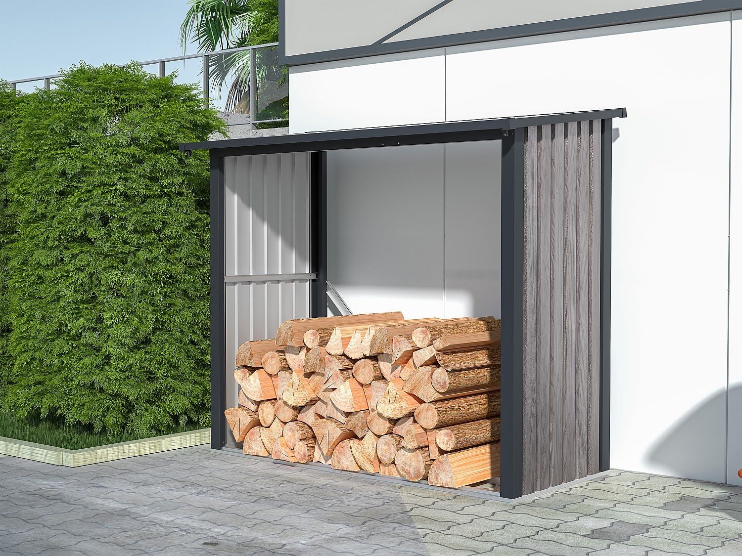 Vente-unique - Birwood abri bûches acier galvanisé 182x89x156cm - 1,98m3/2,5 stères - BIRWOOD