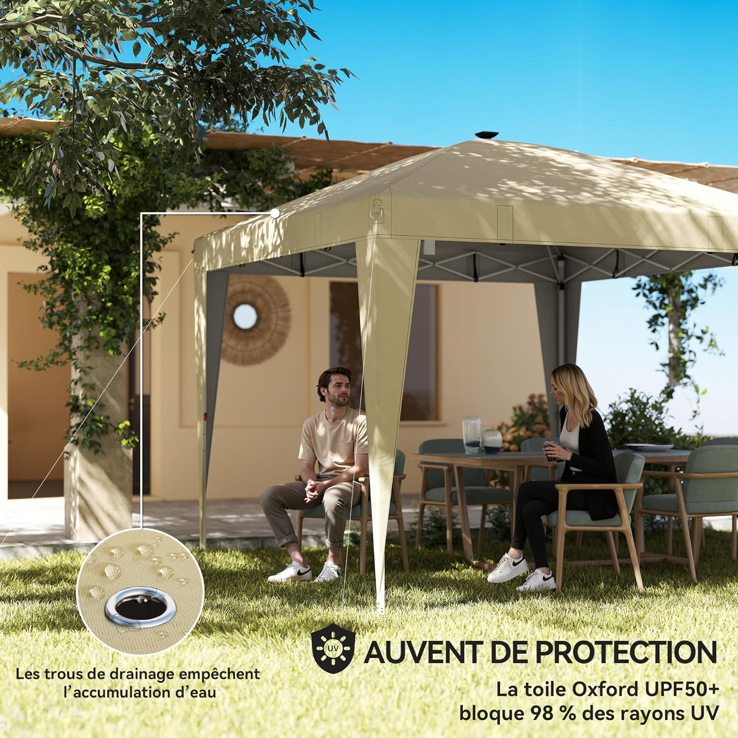 Outsunny - Tonnelle Pop-up 3x3m UV50+, éclairage, sac, réglable