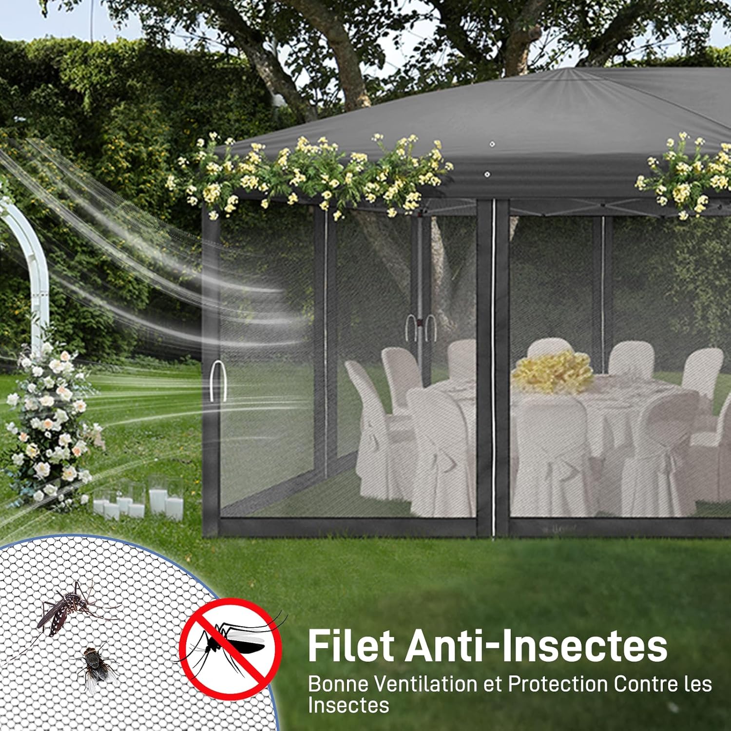 LEADZM Tonnelle Pliable 3x6 m Imperméable Anti-UV 50+, Hauteur Ajustable avec 6 Moustiquaires, Structure Stable, pour Jardin, Terrasse, Camping Et Usage Professionnel,Anthracite