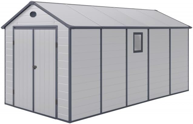 Jôbu - Abri de Jardin Résine Série 11m² Gris, double pente, kit fondation, anti-neige
