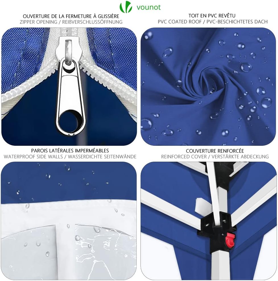 VOUNOT - tonnelle pliante - 3x3m - 4 côtés, 4 sacs de sable, bleu