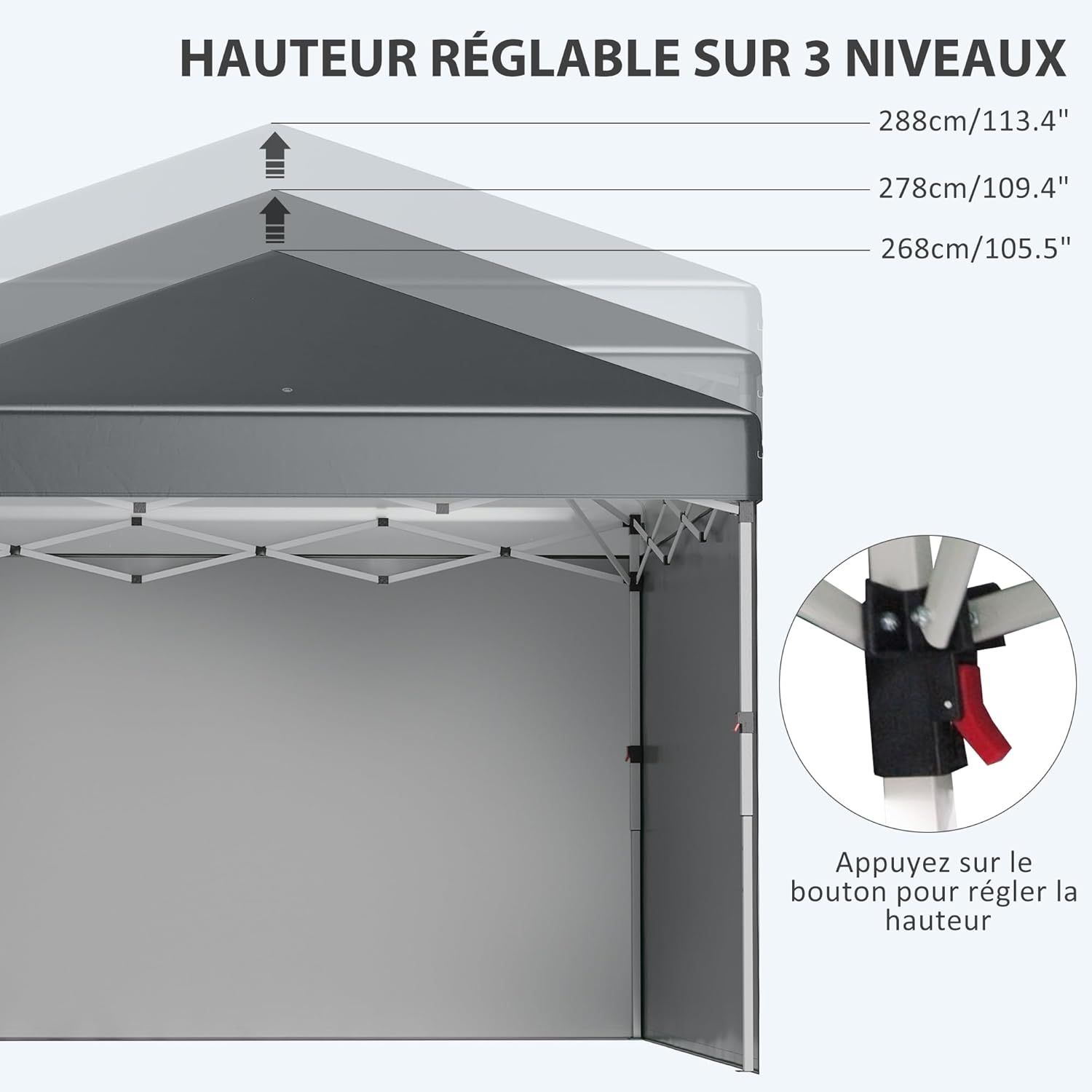 Outsunny - tonnelle pop-up réglable - 297x297x288 cm - 2 parois, UV30+, sac inclus