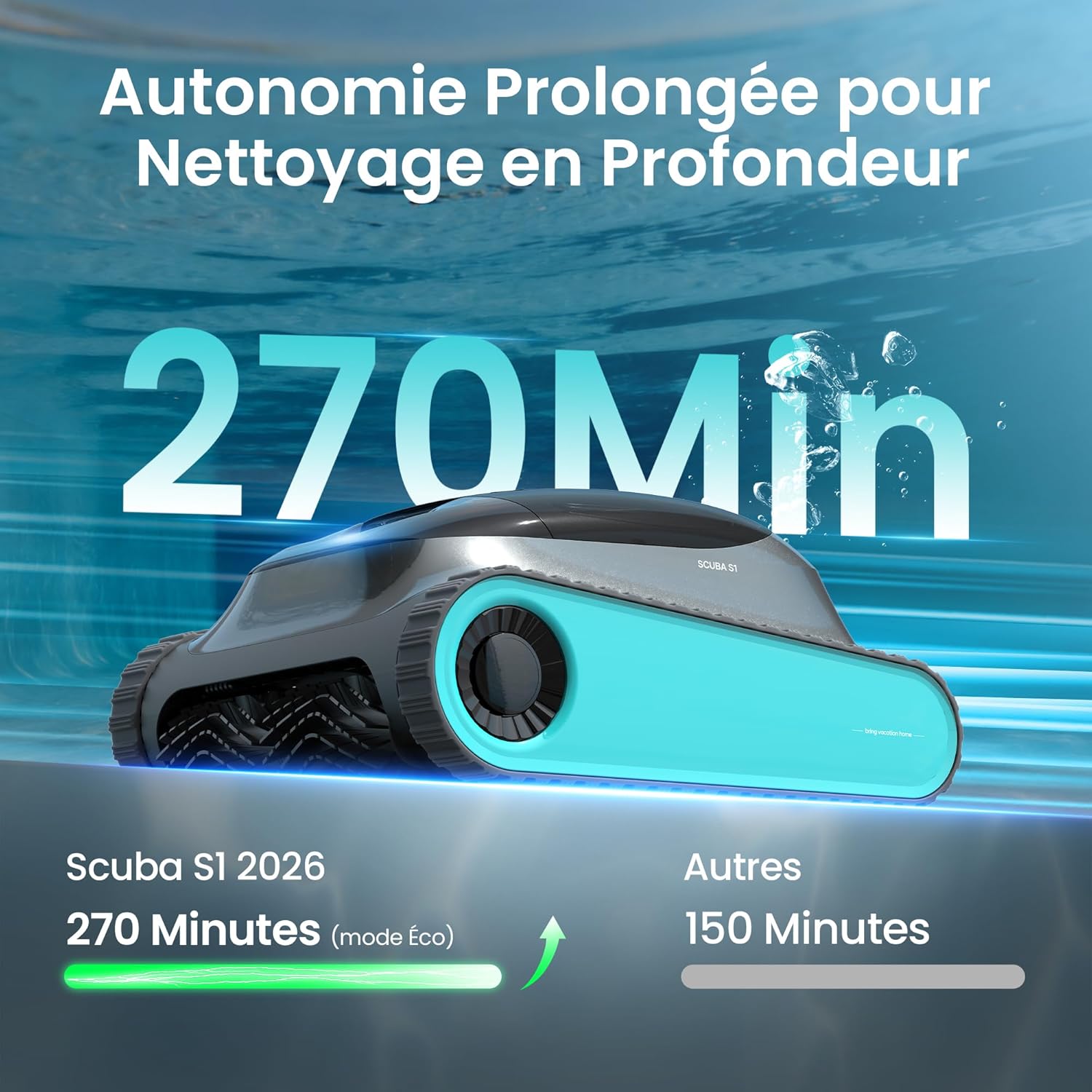 (2026 Upgrade) Aiper Scuba S1 Robot Piscine, Plan Hebdomadaire Personnalisé, Autonomie de 270 Min, Filtration Ultra-Fine, Nettoyage Fond/Parois/Ligne d’Eau, Navigation 11 Capteurs, Contrôle Via App