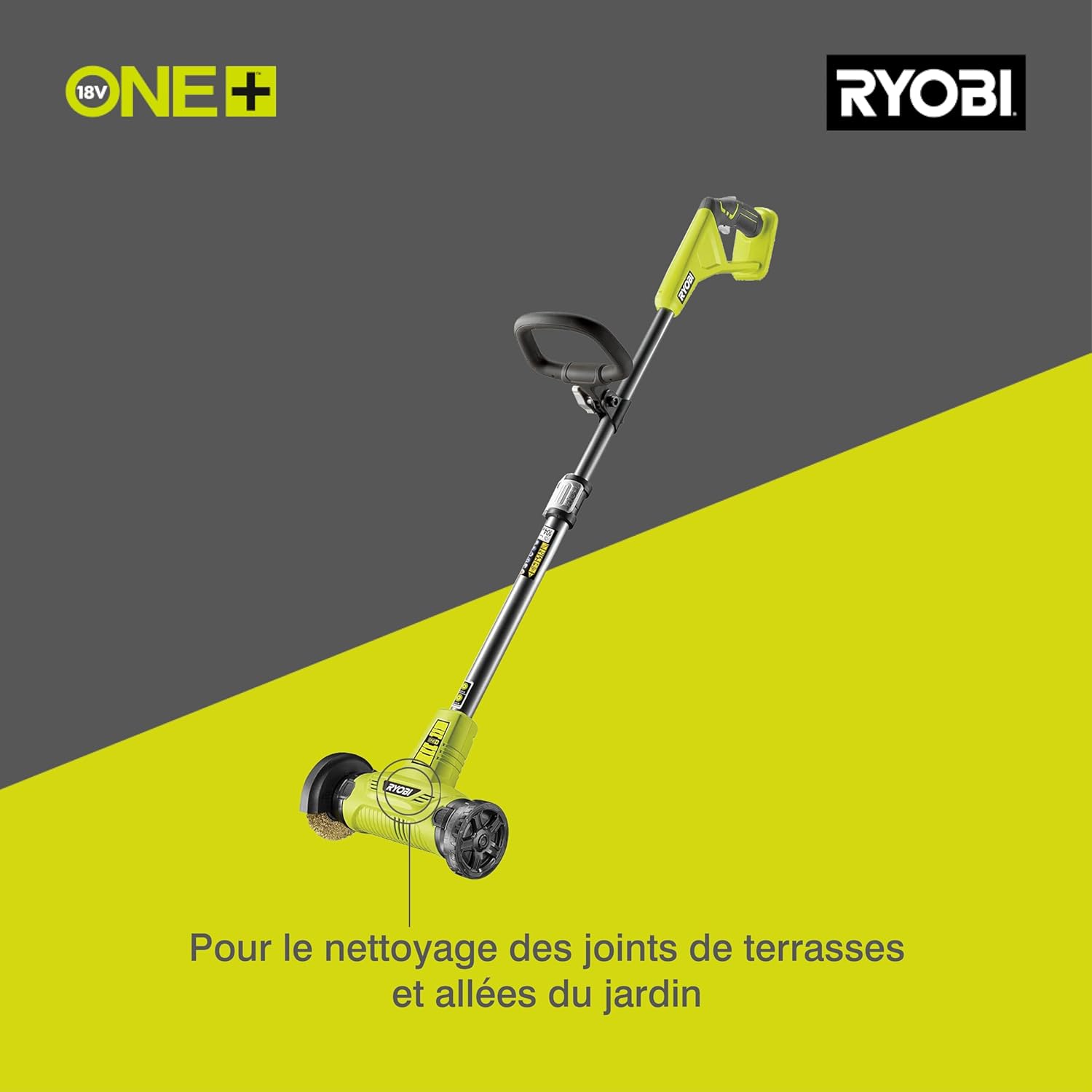 Ryobi - Nettoyeur de joints One+ 18V - Brosse métallique 11,5cm, efficace pour terrasse et carrelage - RY18PCA-0