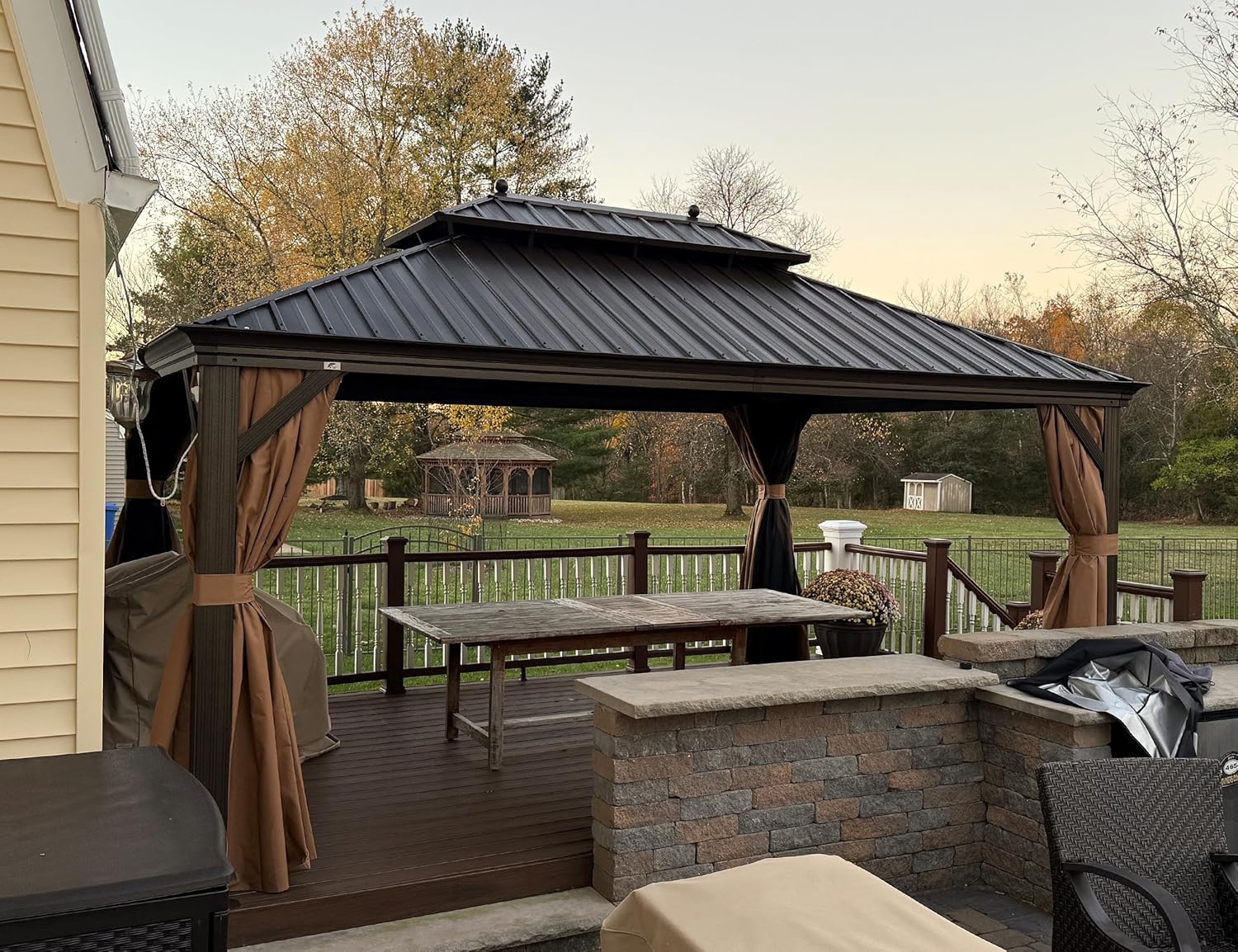 PURPLE LEAF - Pergola toit double 4,85x3,65m acier moustiquaire rideaux