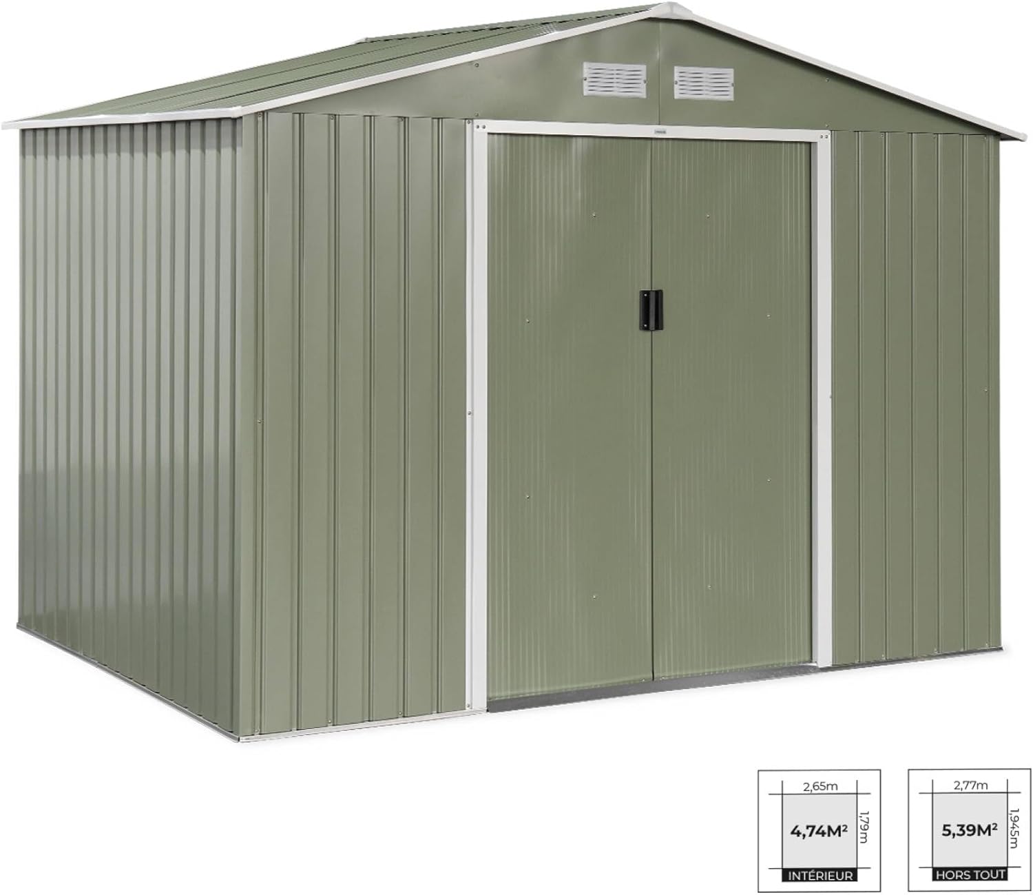 Alice's Garden - FERRAIN - 5,29m² - métal, double porte, fixation sol, vert et blanc
