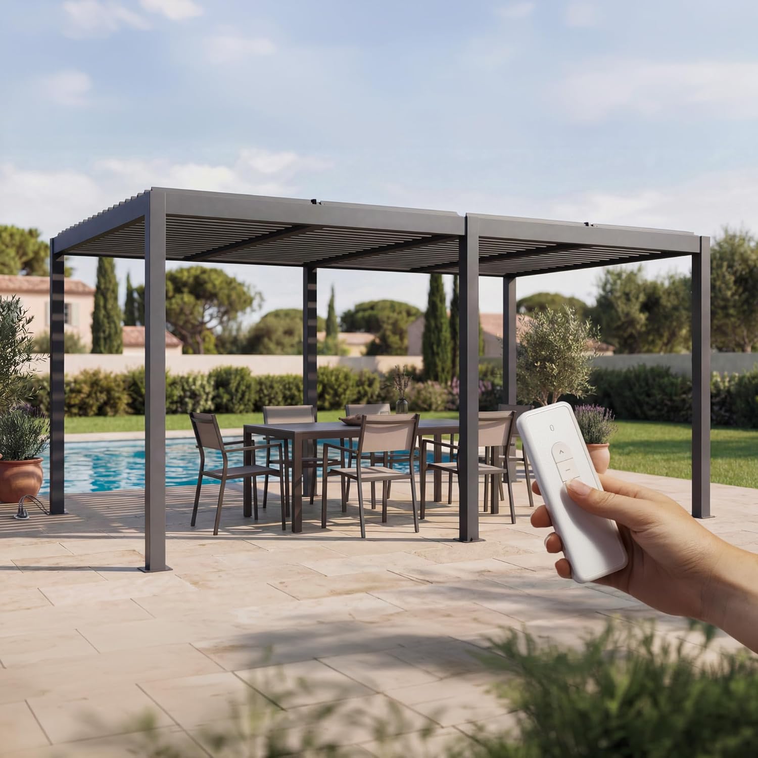 Cazeboo - AGOSTA série - pergola motorisée 5x3m LED aluminium gris AGOSTA