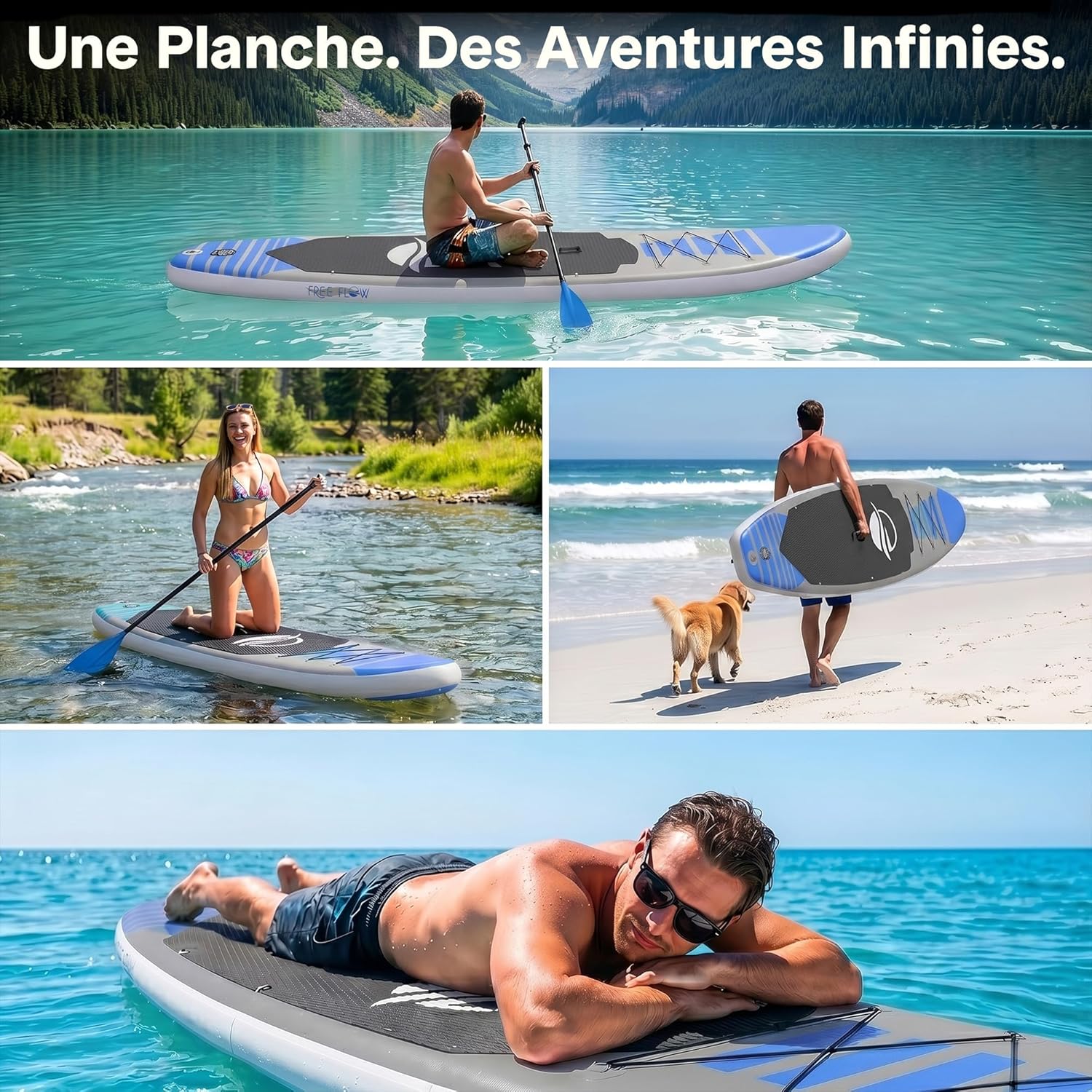 SereneLife - Stand Up Paddle Adulte Série - 6” - Antidérapant, accessoires inclus, sac transport SLISWAM612