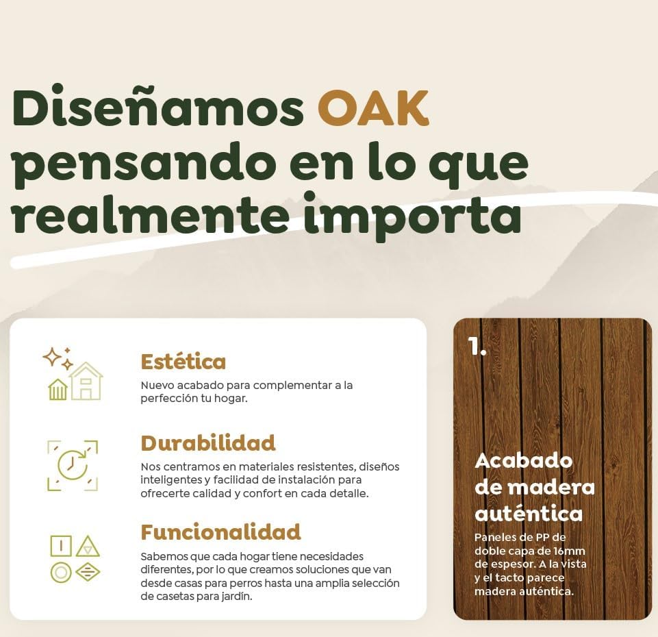 Hoggar Abri de jardin en résine 2,70 m² Oak O30 - Sol inclus - Fenêtre latérale - Effet bois premium - Protection UV et imperméable - Fermeture par goupille - Ventilations - Porte battante