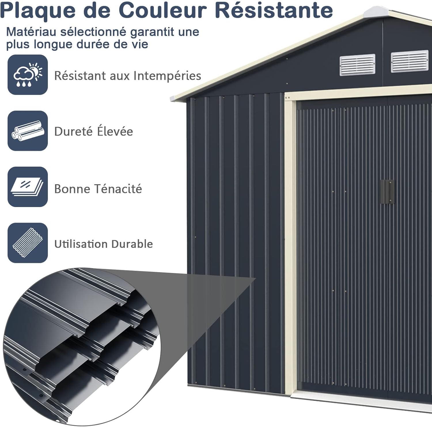 GOPLUS - Abri de jardin galvanisé - 4,83m² - porte coulissante, aération, 9,76m³