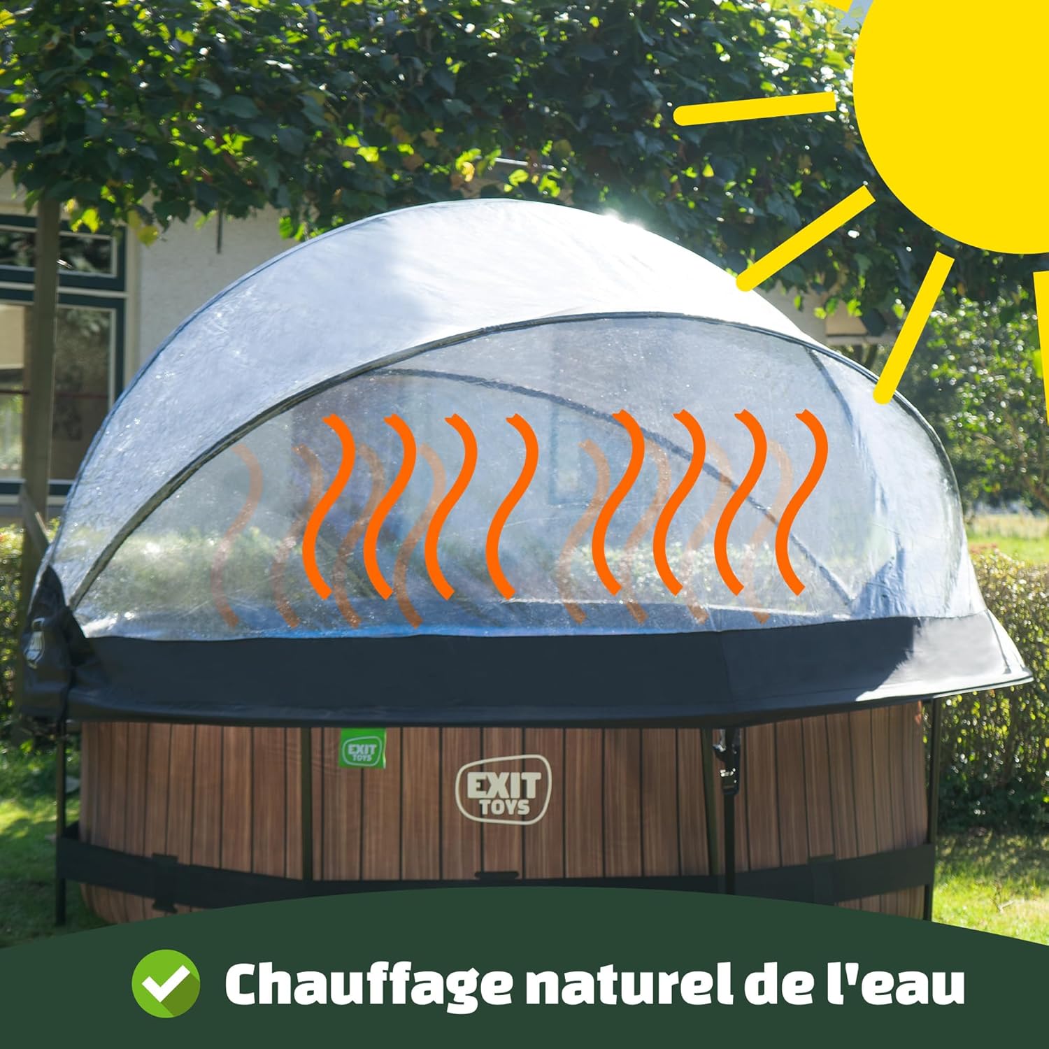 EXIT Toys Piscine Tubulaire Soft Grey avec Dôme Multifonctionnel - ø360x76cm - Piscine Hors Sol Ronde avec Pompe Filtrante à Cartouche - Entrée Basse - Pour l'Eau de la Piscine Propre et Chaude - Gris