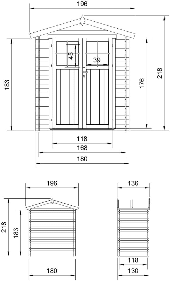 Abri de Jardin en Bois avec Sol TRAITÉ - Stockage extérieur I196xL136xH218 cm/ 1.98 m2 Petit abri à Outils, Local à vélos - TIMBELA M367F+M367G