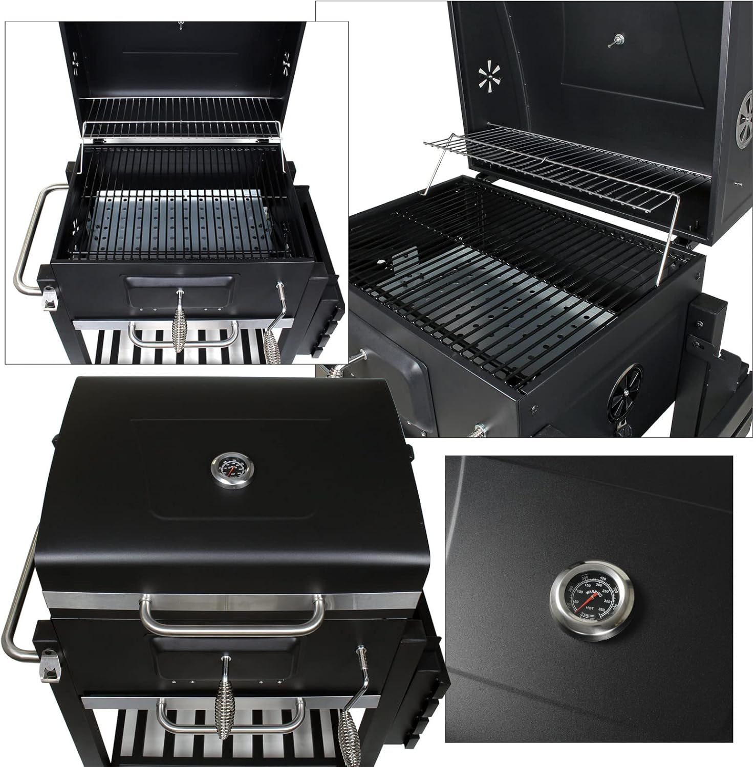 Wiltec - chariot barbecue - 1130x475x1000mm - thermomètre, anti-feu, rangement