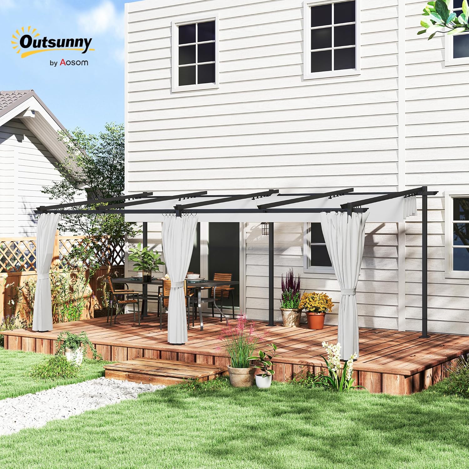 Outsunny - pergola rétractable - 3x6m - rideaux latéraux, UPF30+