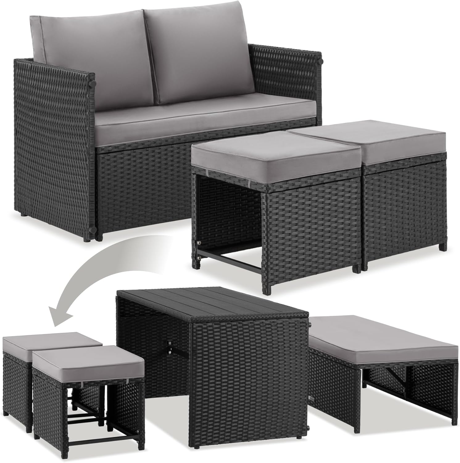 tectake - salon de jardin 2en1 modulable 4 places - table, banc, extérieur