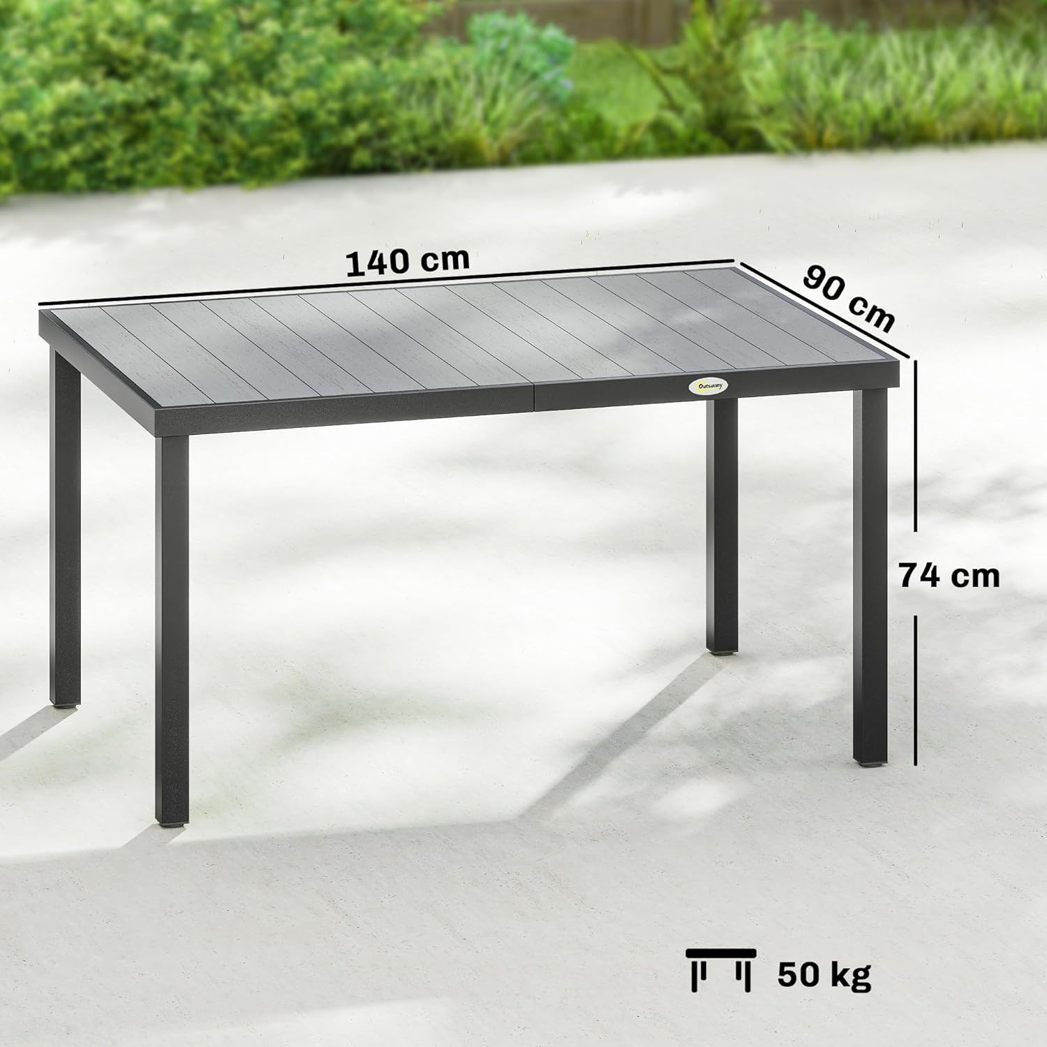 Outsunny - table de jardin 140x90x74 cm - plateau lattes, pieds acier