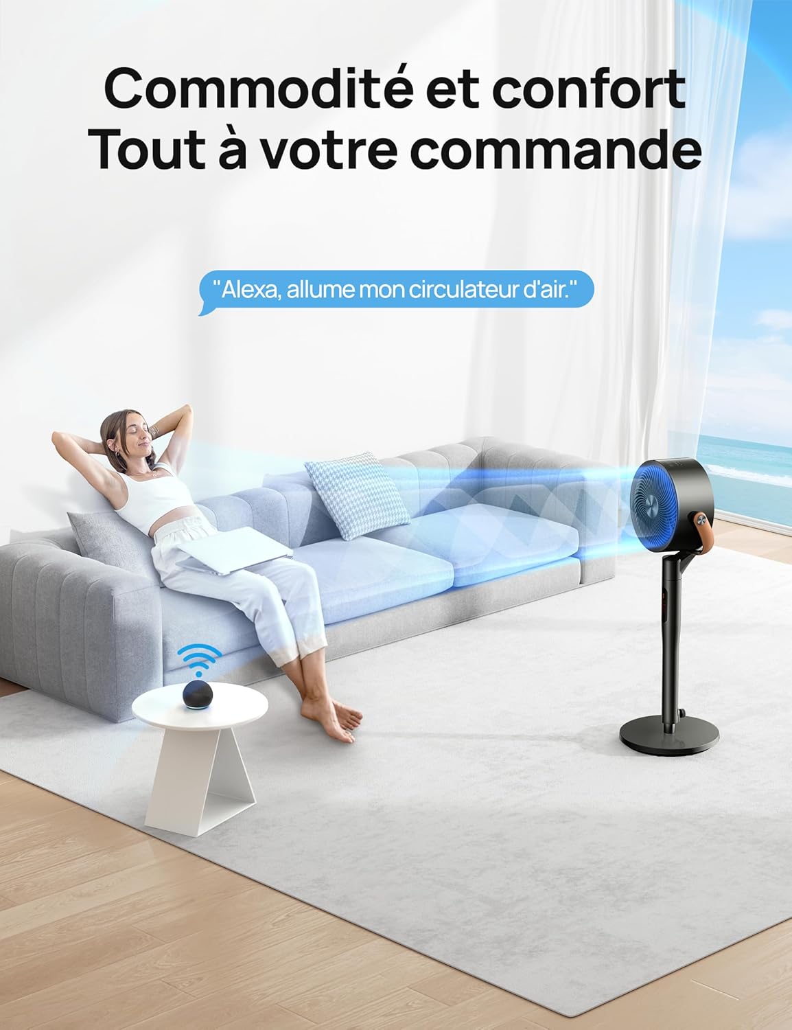 DREO - Smart Ventilateur sur Pied - Silencieux 25dB, 8 vitesses, Alexa, portée 30m