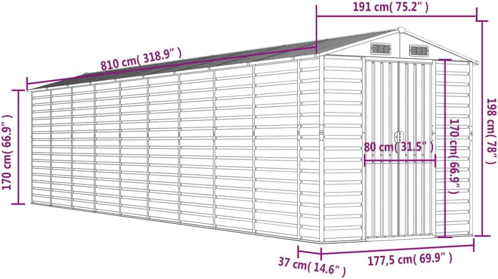 vidaXL Abri de Jardin Anthracite 191x810x198 cm Acier galvanisé