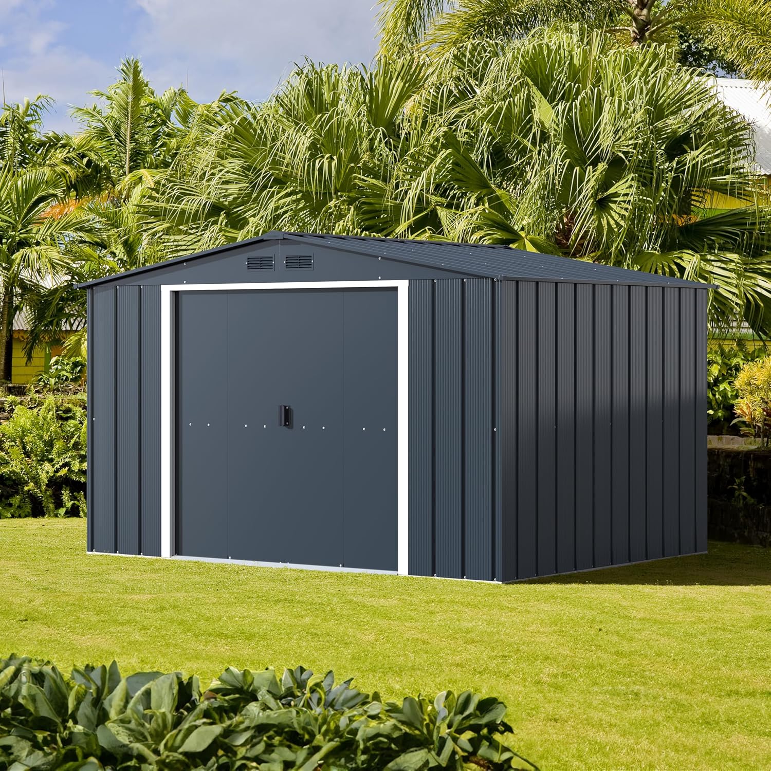 Duramax - ECO série - 10 x 8 (7,80 m²) - abri de jardin métal robuste, toit renforcé, anthracite