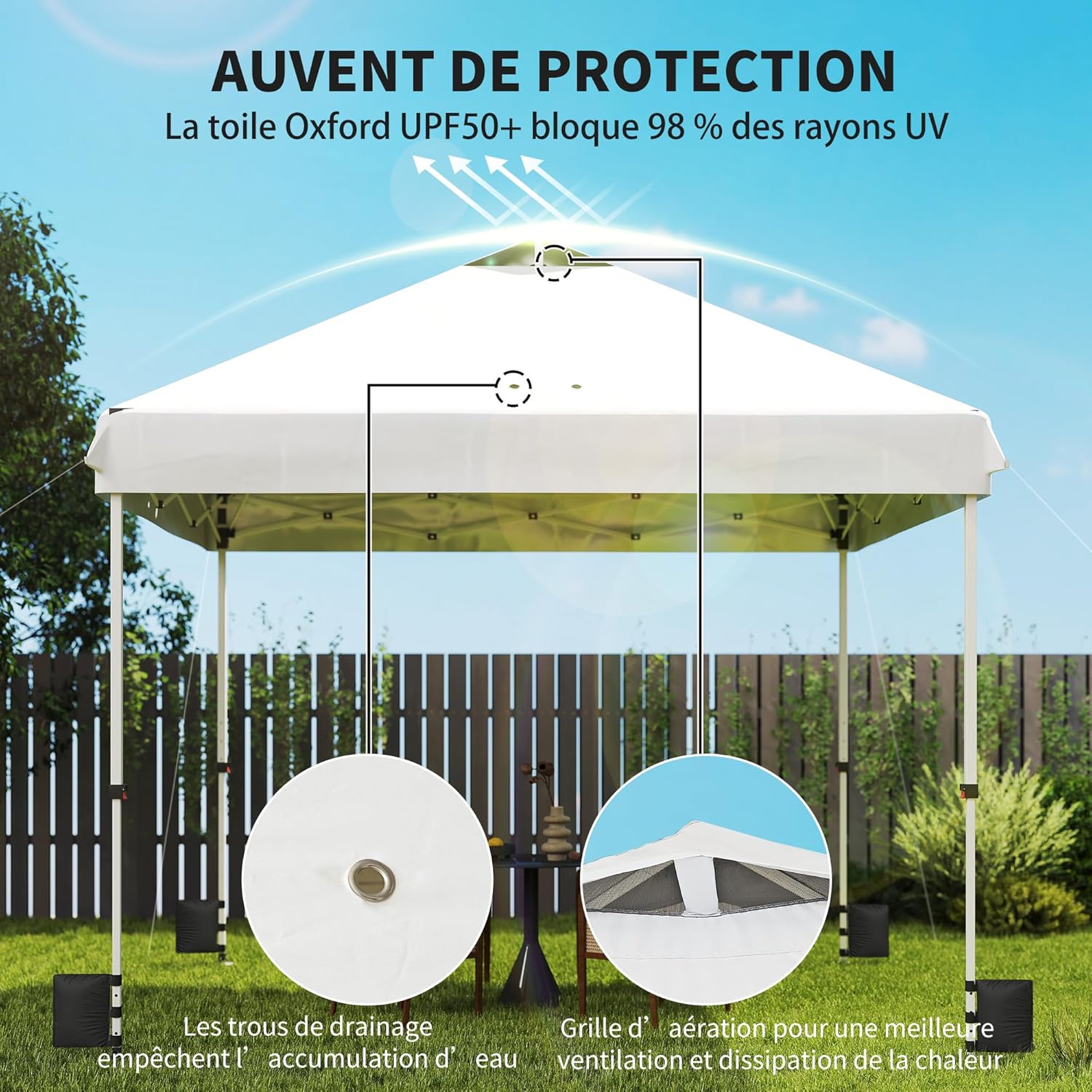 Outsunny - Tonnelle Pliante Pop-up - 3x3m - UPF50+, Hauteur réglable, Blanc