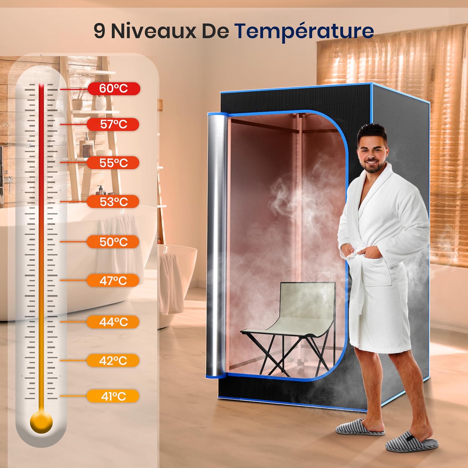 Serenelife Sauna Portable, Sauna Infrarouge avec Vapeur, Spa Maison, Tente Spa avec Télécommande, Chaise Pliable et minuteur