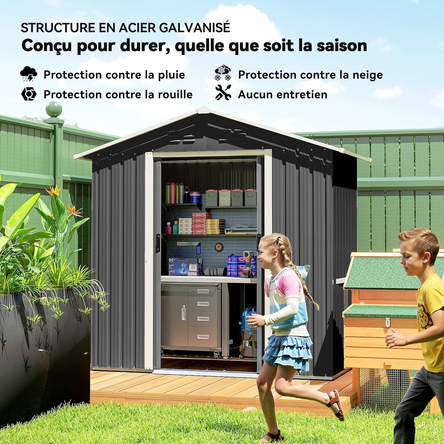 Outsunny - abri de jardin métal 1,8 m² - 194x107x191 cm, portes coulissantes, 4 aérations